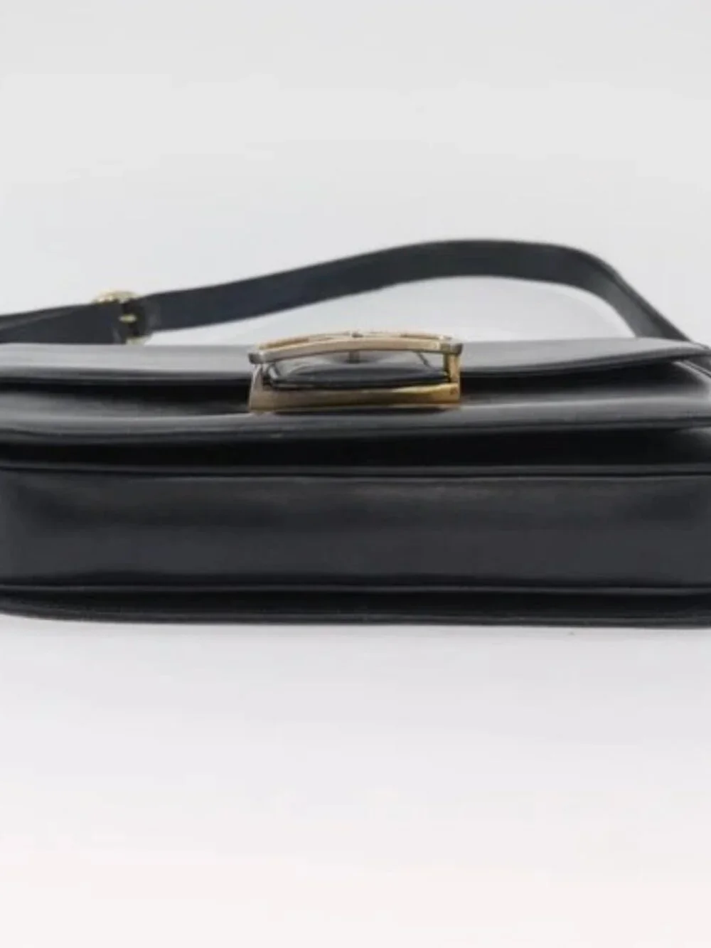 GUCCI Shoulder Bag Leather Navy Gold Auth YKZ288
